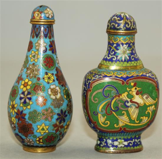 Two Chinese cloisonne enamel snuff bottles and stoppers, 1880-1940, Richards no.s 173 and 385